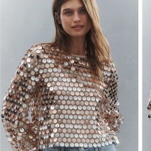 Anthropologie Sequin Disc Blouse - Cream